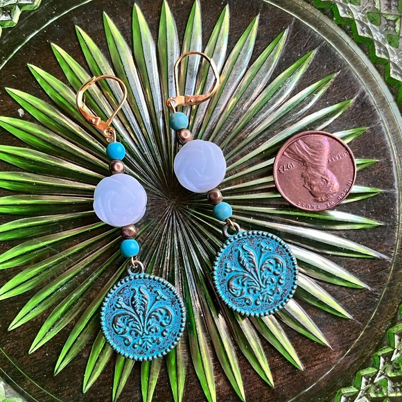 Handmade Turquoise, Amazonite & Patina Dangle Earrings - Boho Earrings - OOAK - Picture 6 of 7